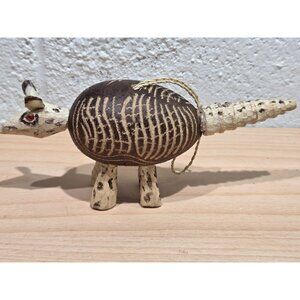 Hand Carved Gourd Wood Armadillo Hanging Ornament Maraca Shelf Decor Bora